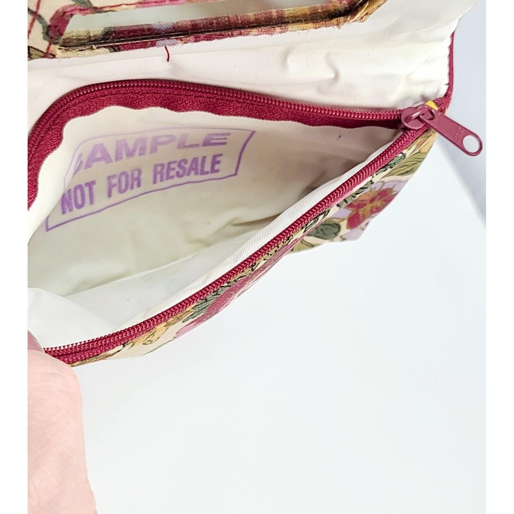 Vintage Gloria Vanderbilt Floral Makeup Bag Women 7in Burgundy Pink Green Pouch - Picture 4 of 4